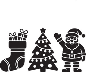 Christmas holiday black icon bundle silhouette vector illustration set