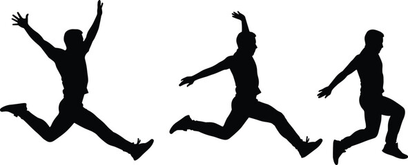 Silhouette of athletic man jumping, dynamic action pose, leap sequence, movement illustration, sport concept, energetic male figure in motion