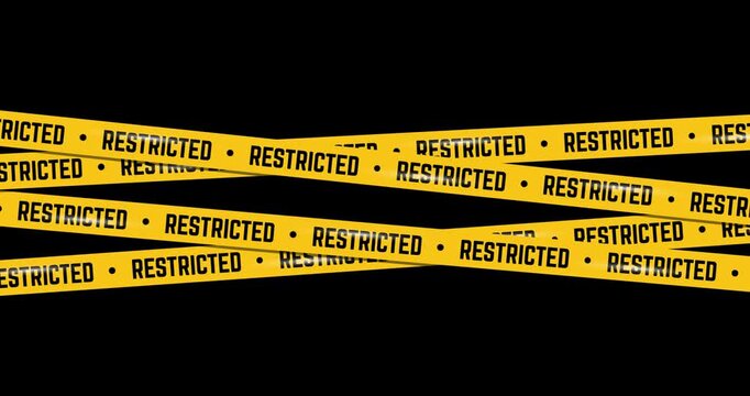 Animated design of intertwined yellow caution tape with RESTRICTED text on a black background