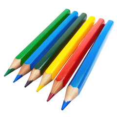 Fototapeta premium Colorful pencils arranged on white background; education, art supplies