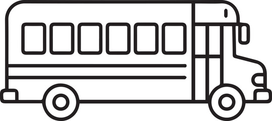 Classic school bus line art icon for back to school designs, offering a nostalgic touch for education-themed projects with its clean, simple design