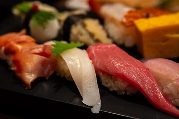 Assorted Nigiri Sushi Platter Close Up