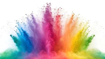 Fototapeta premium Rainbow dust powder explosion transparent PNG, isolated background. Dynamic blast eruption, vibrant colorful effect, lgbt, party, celebration, festival, color run element white background