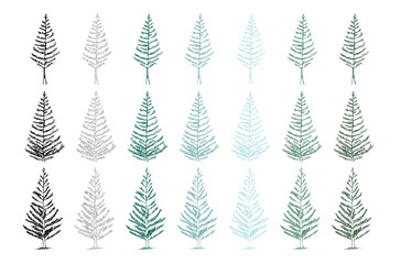 Pine. Minimal style cad tree line, Side view, set of graphics trees elements outline symbol for architecture and landscape design drawing. Vector illustration