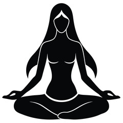 Woman meditating in lotus pose silhouette meditation