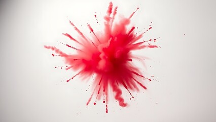Vibrant red powder explosion in dynamic motion against white background with dramatic lighting.