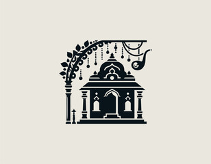 Black Vector Logo of Decorated Hindu Temple