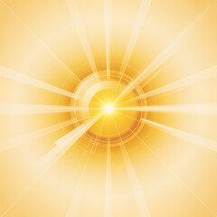 Obraz premium A vibrant sunburst of warm yellow and orange light beams through a clear sky, creating a bright vector illustration for a summer background design