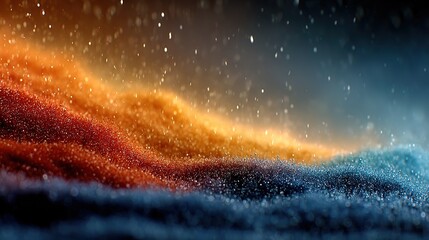 Blurred dark background with orange-blue-black gradient, grainy texture in upper left corner creating cosmic depth for wallpaper, screensaver, or dark-themed creative projects