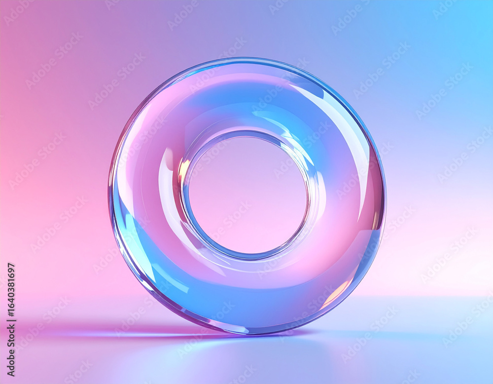 Aufkleber shiny transparent torus shape with gradient pink blue light reflections on a subtle gradient backgro