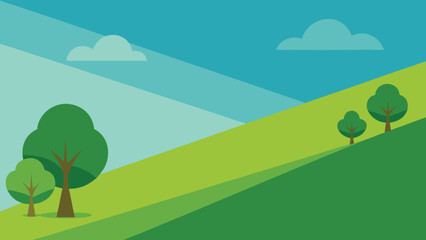 Fototapeta premium A flat design depicting a green hill adorned with several stylized trees against a simple background.