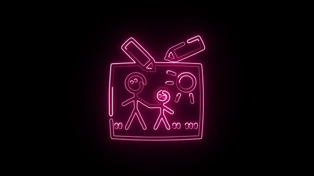 Glowing neon father icon animation with black background. HD animated outline of a dad figure video loop.