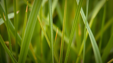 Obraz premium Vibrant green grass blades growing in nature close-up