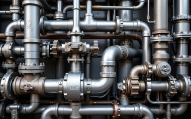 Obraz premium Industrial metal pipes arranged in a complex network.