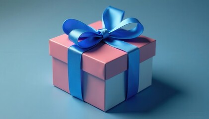 Obraz premium Bright blue bow tied on top of an open gift box, showing empty space inside, holiday, open, ribbon