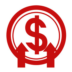 red dollar icon with upward arrow. Circular finance symbol. Isolated on transparent background cutout