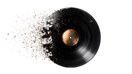 Shattering Vinyl Record, isolated on transparent background