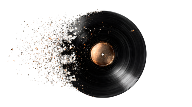 Shattering Vinyl Record, isolated on transparent background