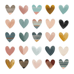 A collection of hearts in various colors and sizes