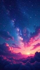 Obraz premium Swirling ombre sky, scattered naive stars, soft focus, soft, aesthetic