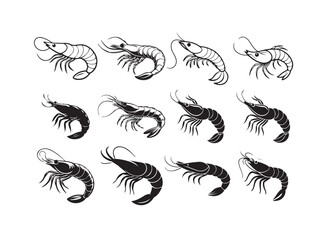 Shrimp vector icon, Vector art of a black and white silhouette of a shrimp isolated design, vector illustration eps 10.