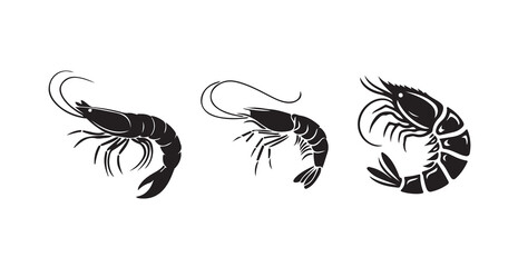Shrimp vector icon, Vector art of a black and white silhouette of a shrimp isolated design, vector illustration eps 10.