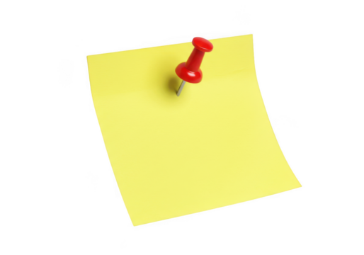 Yellow sticky note with red pin isolated on transparent background - Powered by Adobe