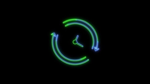 4K Animated Alarm Clock, Time, Bell and Stopwatch Neon Line Icon &ndash; Modern Transparent Background Motion Graphic.