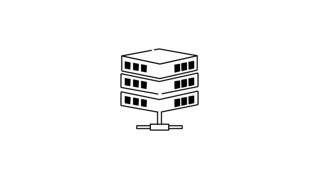 4K Animated Data Storage Black Line Icon on Transparent Background &ndash; Modern Technology Motion Graphic.