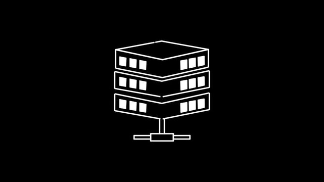 4K Animated Data Storage White Line Icon on Transparent Background &ndash; Modern Technology Motion Graphic..