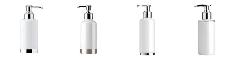 Obraz premium Cosmetic Bottle Mockups: White Plastic Pump Dispenser Set