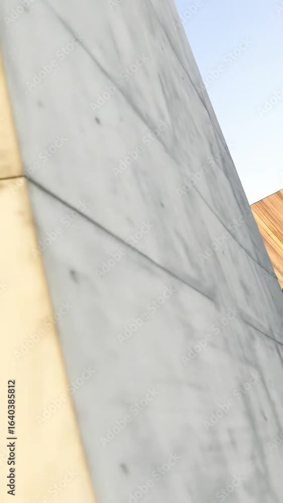 Poster abstract concrete and wooden architecture with geometric lines and clear sky background smooth gray 