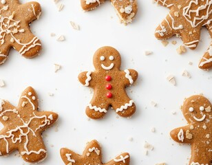 Smiling Gingerbread Man Surrounded by Festive Cookies