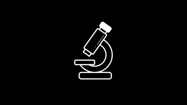 4K Animated White Line Microscope Icon &ndash; Minimalist Science Symbol for Medical, Research & Education.