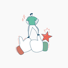 Man Standing on Two Thumbs Up Gestures with a Red Star Above Him