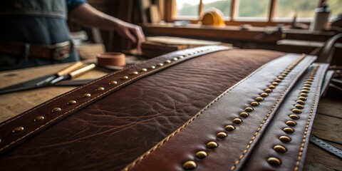 Crafting leather goods in a serene workshop by the countryside
