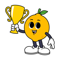 Vector Lemon Character Holding a Trophy