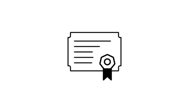 4K Animated Vector Outline of A Certificate with Medal &ndash; Elegant Award Design Illustration.
