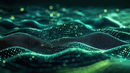 A green and blue abstract digital wave pattern with a green and blue color scheme.