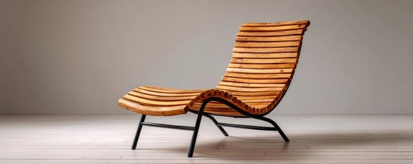 Armchair teak with reclining design concept. Modern wooden chair design for stylish interior decoration.