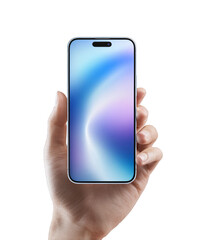 A hand holding a cell phone with a blue screen