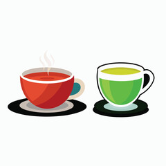 Steaming cup of tea with lemon slice on white saucer vector illustration