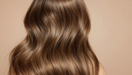 Fototapeta premium Luxurious and Healthy Wavy Brown Hair Back View with Light Highlights for Beauty Advertising and Hair Product Promotion