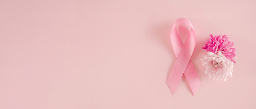 pink ribbon with flower, Breast cancer awareness and October Pink day, world cancer day
