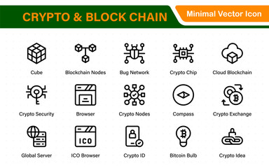 Crypto and Block chain web icon set. information icon, analytics, cloud computing, block chain, block, Distribution, Ledger, Transaction icon Blockchain icon minimal design.