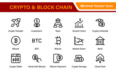 Crypto and Block chain web icon set. information icon, analytics, cloud computing, block chain, block, Distribution, Ledger, Transaction icon Blockchain icon minimal design.