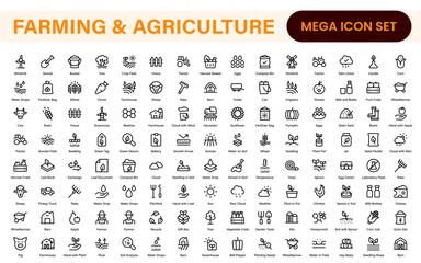 Farm, Farming, Agriculture - thin line web icon set. Contains such Icons as Greenhouse, Haystack, Harvest and more. Outline icons collection.