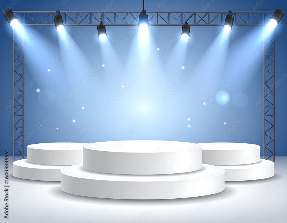 Poster Illuminated presentation stage with spotlights creating a dynamic atmosphere background design for