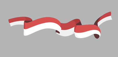 Decorative Indonesian flag ribbon in red and white vector design for national celebration, patriotic illustration, and graphic projects