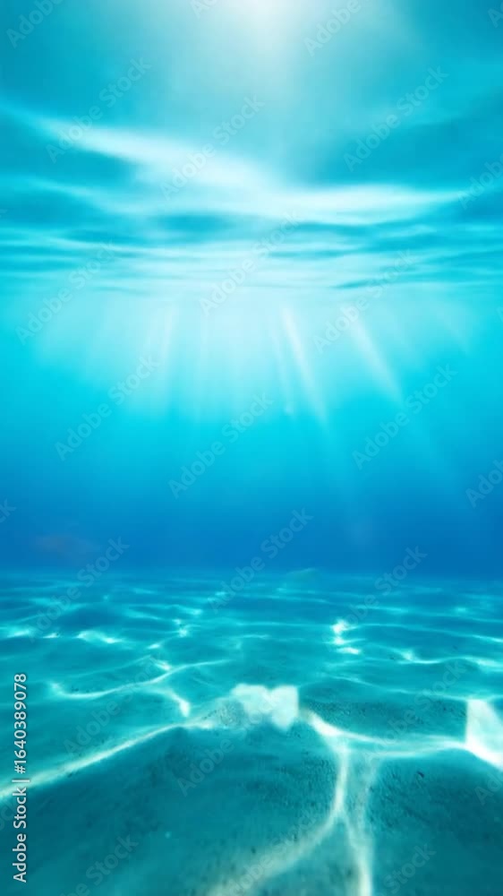 Poster serene underwater scene featuring sunlight filtering through turquoise waters creating a calming atm